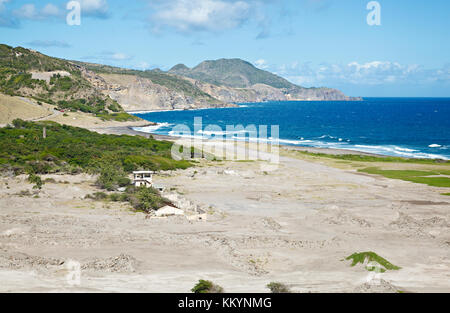 The old airport of Montserrat, destroyed by the Soufriere Hills Volcano. Stock Photo