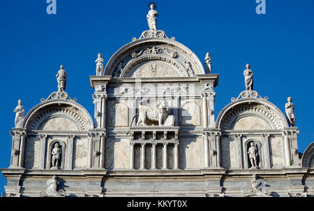 Scuola Grande di S Marco, Main, south facade, Architect  Pietro Lombardo,  this facade completed by Mauro Codussi, Detail of part of the main facade Stock Photo