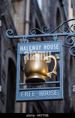 Pub sign on  historic Fleshmarket Close in Old Town of Edinburgh, Scotland, United Kingdom Stock Photo