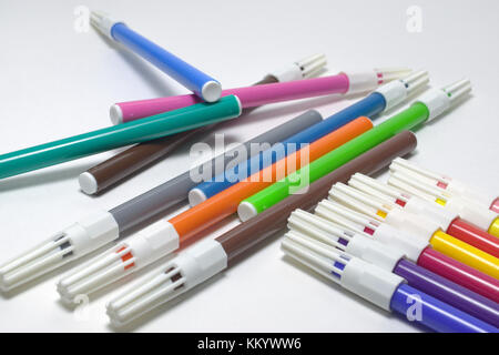 felt pens in in the protective cap with slots. Multicolored Stock Photo