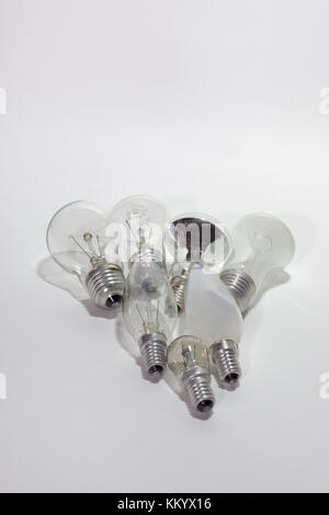 set lighting bulbs of different type and different sizes of base Stock Photo