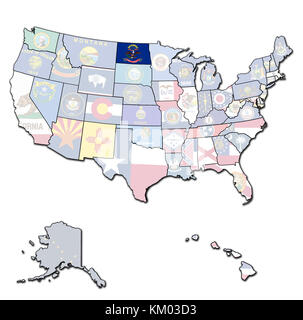 north dakota on isolated map of united states of america with state borders Stock Photo