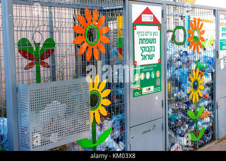 TEL AVIV , ISRAEL - 20 NOVEMBER 2017: Containers for the collection of plastic containers for processing on the streets of Tel Aviv Stock Photo