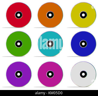 Colorful DVD's. Multimedia disks  close-up. white background. Rainbow colors. Stock Photo