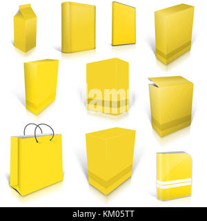 Ten yellow blank boxes isolated on white background ready to be personalized by you. Stock Photo