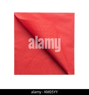 Red curled paper napkin. Isolated on white Stock Photo