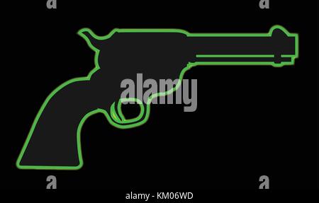 A green neon wild west six gun isolated over a black background Stock Vector