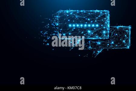 Abstract Chat Messages icon from lines and triangles, point connecting network on blue background. Illustration vector Stock Vector