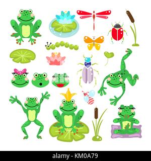 Frogs cartoon green clip-art vector set. Stock Vector