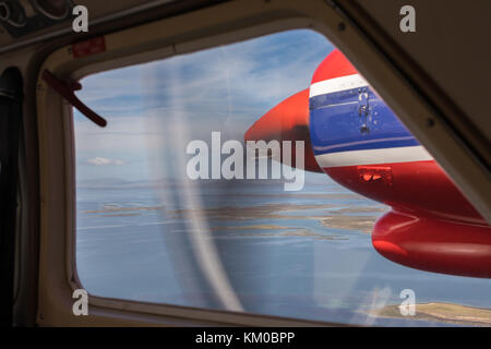 view out of a small plane, Falkland islands Stock Photo