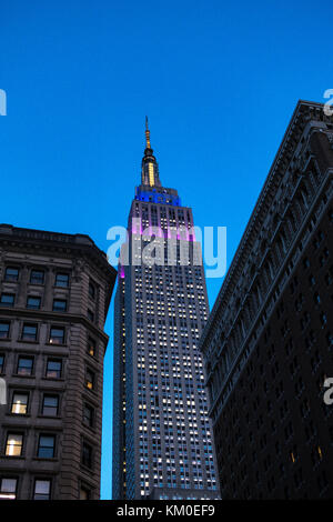 Empire State Building at Night, NYC USA Stock Photo