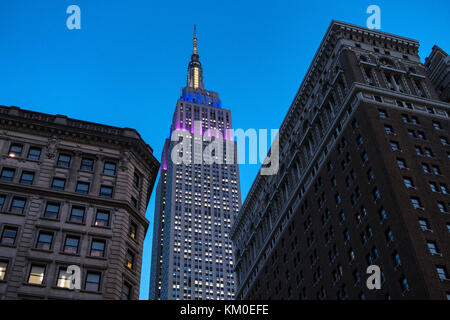 Empire State Building at Night, NYC USA Stock Photo