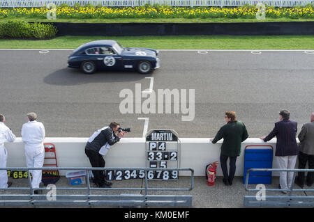Finish line Goodwood Revival motor racing event, photograph and pit crew Stock Photo