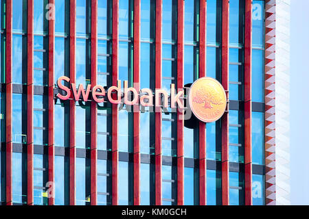 Vilnius, Lithuania - May 6, 2017: Office of Swedbank at modern skyscraper in downtown, Vilnius, Lithuania Stock Photo