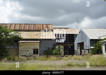 Abandoned railway station with security measures in place to deal with Townsville's rampant crime spree, Townsville, Queensland, Australia Stock Photo