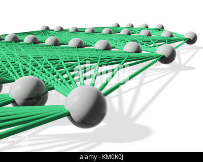 Artificial neural network, layers with green links isolated on white, 3d illustration Stock Photo