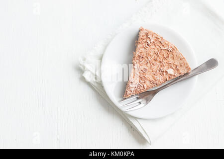 Chocolate cheesecake with mascarpone cheese on white background. Homemade chocolate cheese cake with copy space. Stock Photo