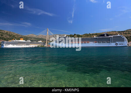 The MSC Poesia and Costa Luminosa in the Port of Gruz, Dubrovnik, Dalmatian coast, Adriatic Sea, Croatia, Balkans, Europe, Stock Photo