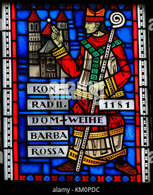 Stained Glass in Wormser Dom in Worms, Germany, depicting Konrad II von Sternberg, the Bishop who ordered the Construction of the Dom of Worms