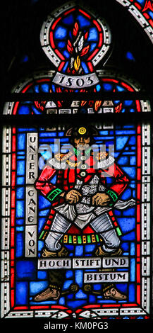 Stained Glass in Wormser Dom in Worms, Germany, depicting a French Soldier at the annexation of Worms into the French Empire in the Early 19th Century