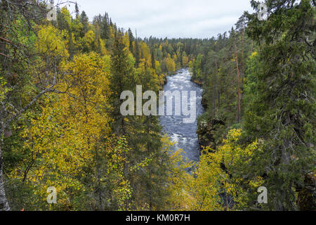 Cliff, Stone Wall, Forest, Waterfall And Wild River Panoramic View In 