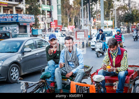 Cycle rickshaw with driver and friends in Patiala, India Stock Photo ...