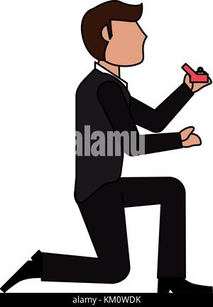 Fiance on knees wedding proposal Stock Vector