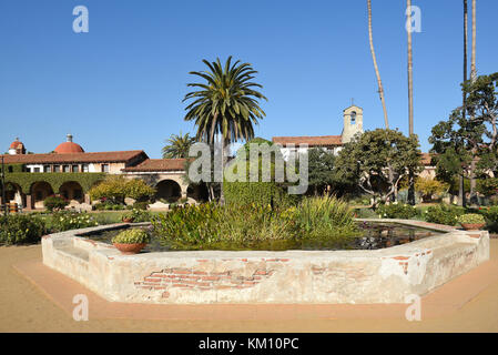 San Juan Capistrano, Ca - December 1, 2017: Pond in the Central Courtyard of the mission known as the Jewel of the missions. Stock Photo