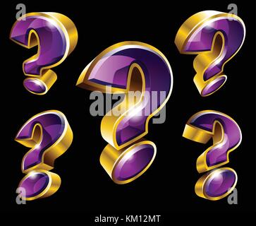 Vector golden question mark symbol in 3D style with different angles isolated on black background Stock Vector