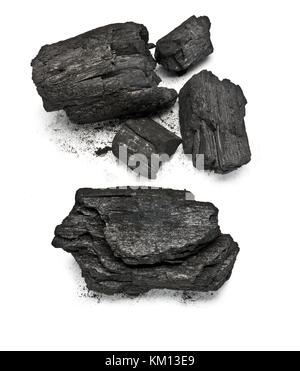 many pieces of charcoal isolated on white background Stock Photo