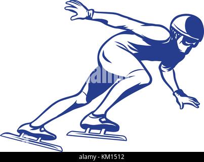 silhouette skater on the ice, Speed skating Stock Vector