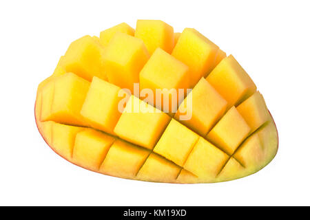 Mango sliced to cubes isolated Stock Photo