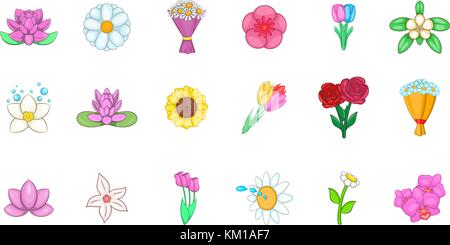 Flower icon set, cartoon style Stock Vector