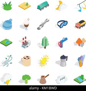 Winterly icons set, isometric style Stock Vector