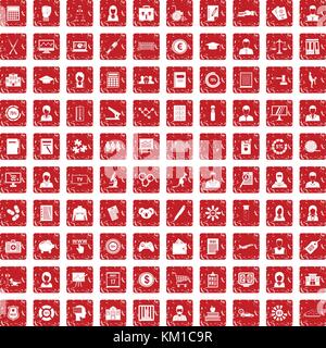 100 statistic data icons set grunge red Stock Vector
