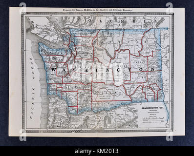 George Cram Antique Map from 1866 Atlas for Attorneys and Bankers: United States - Washington - Seattle Spokane Olympia Stock Photo