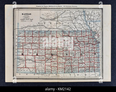 George Cram Antique Map from 1866 Atlas for Attorneys and Bankers: United States - Kansas - Topeka Wichita Lawrence Stock Photo