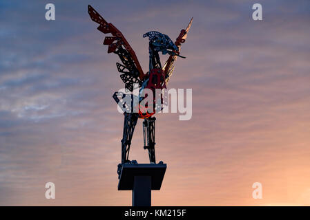 New Liverbird statue at Liverpool Shopping Park. Made to look like Meccano Stock Photo