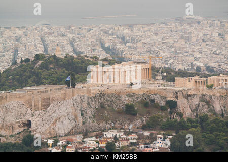 view of Athens and the Acropolis from the Mount Lycabettus Stock Photo
