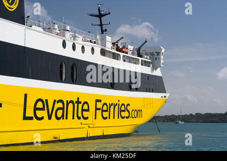 Kyllini port, Greece - November 16, 2017: Ferryboat of Ionian Ferries in Kyllini port. Stock Photo