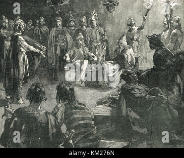 Edwin of Northumbria, meeting with the Christian missionaries Stock Photo