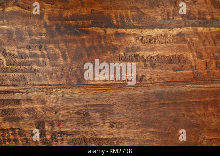 Grunge background texture of brown wood grain with dirty stains, scratches, wholes and cracks Stock Photo