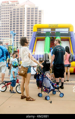 Kids Rock Fest with kids and bands having fun. Stock Photo