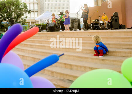 Kids Rock Fest with kids and bands having fun. Stock Photo