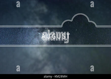 AUGUST word cloud Concept. Space background. Stock Photo