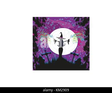 Magical witch casting a magic spell Stock Vector