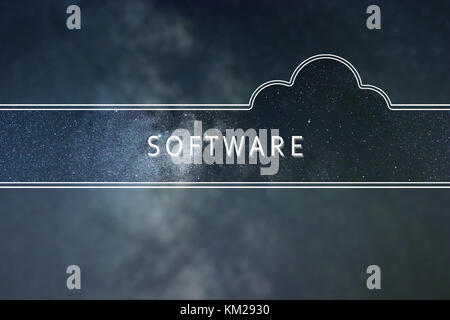 SOFTWARE word cloud Concept. Space background. Stock Photo