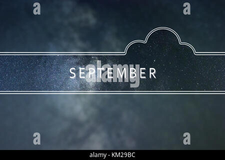 SEPTEMBER word cloud Concept. Space background. Stock Photo
