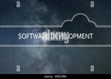 SOFTWARE DEVELOPMENT word cloud Concept. Space background. Stock Photo