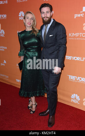 Beverly Hills, California, USA. 3rd Dec, 2017. Sam Taylor-Johnson and Aaron Taylor-Johnson arrives for the TrevorLive Los Angeles Gala at the Beverly Hilton Hotel. Credit: Lisa O'Connor/ZUMA Wire/Alamy Live News Stock Photo